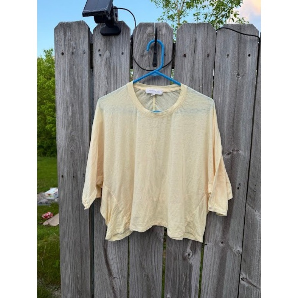 Pink Rose Womens Large Pale Yellow Slub Knit Dolman Sleeve Boxy Top PS4K14318